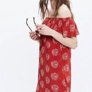 Madewell Palmflower Silk Off-The-Shoulder Dress